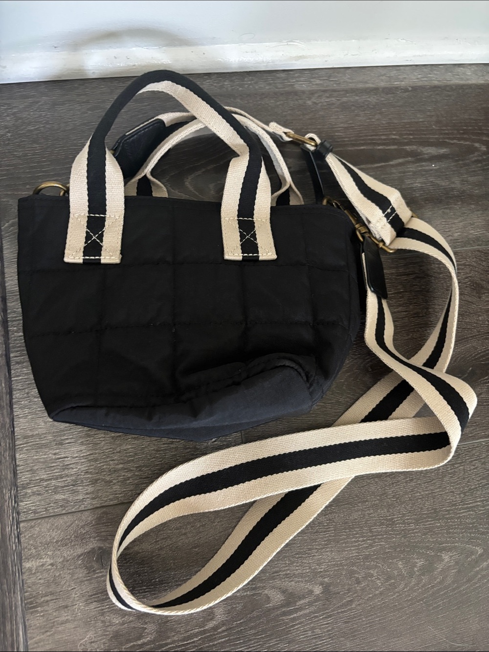 Universal Thread Black Quilted Crossbody with Cream & Black Striped Strap